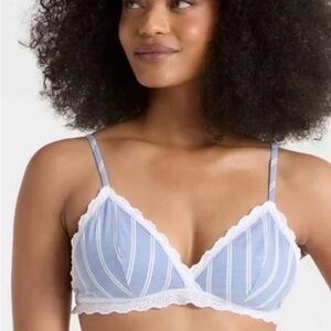 Auden Blue and White Striped Bralette with Lace